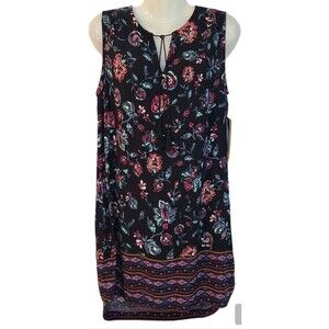 Beach Lunch Lounge Womens M Black Floral Shift Dress Beach Coverup Resortwear